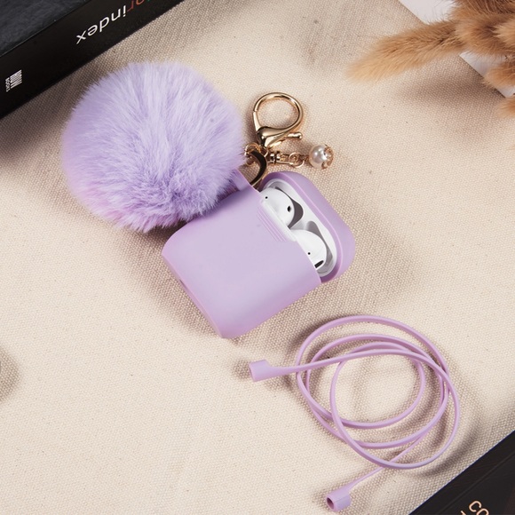 Lavender Pom Pom Case for Airpods 1 & 2 - Picture 2 of 6